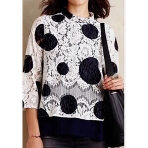 HD in Paris Anthropologie Lace Polka Dot Top Womens 2 Sheer Hem